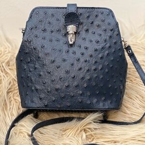 Navy Small Women's Leather Bag Made in Italy Shoulder Handbag Design